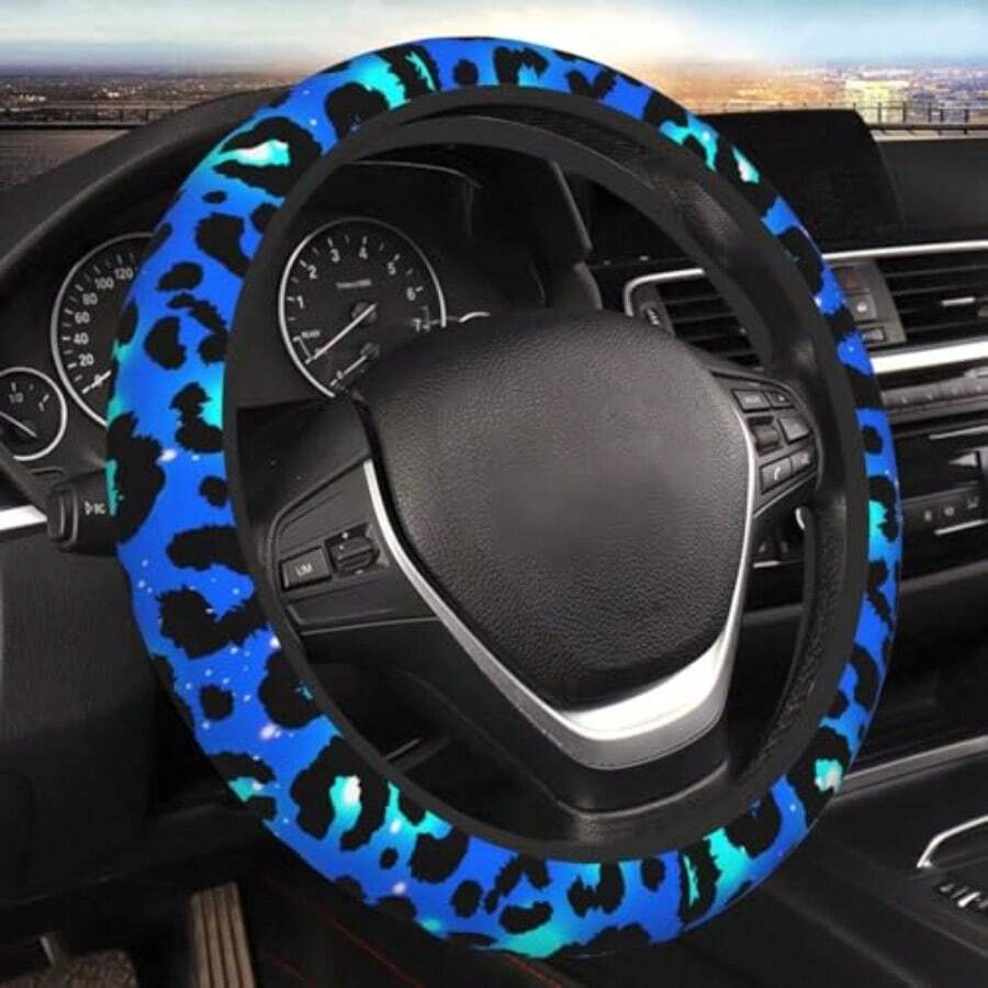 Blue Leopard Print Steering Wh - مراجعة Steering Wheel Cover وسعره